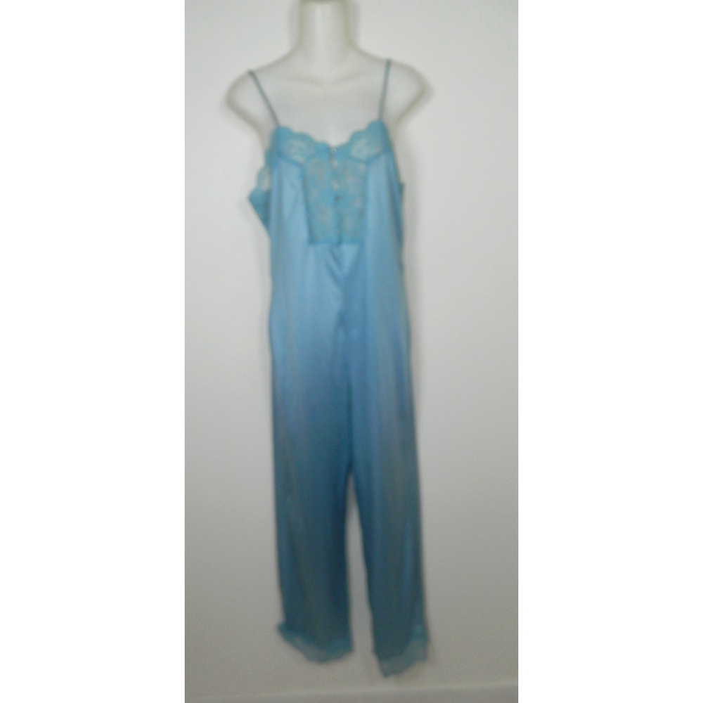 Vintage Pinehurst Lingerie One Piece Romper Small Blue Nylon Lace Trim 2270